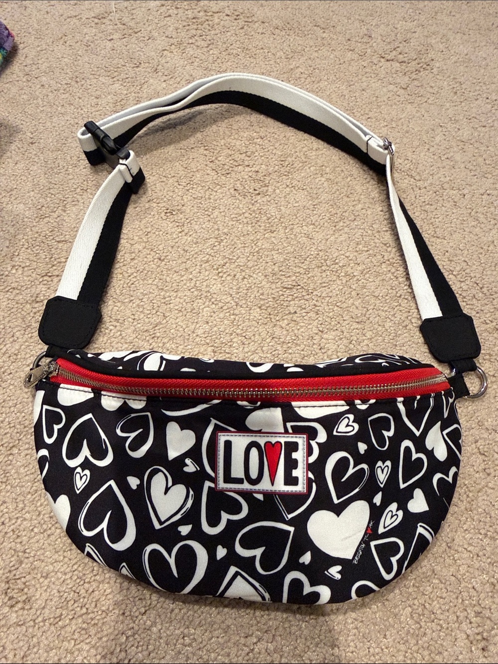 Brighton LOVE Hearts Black & White Crossbody Belt Bag